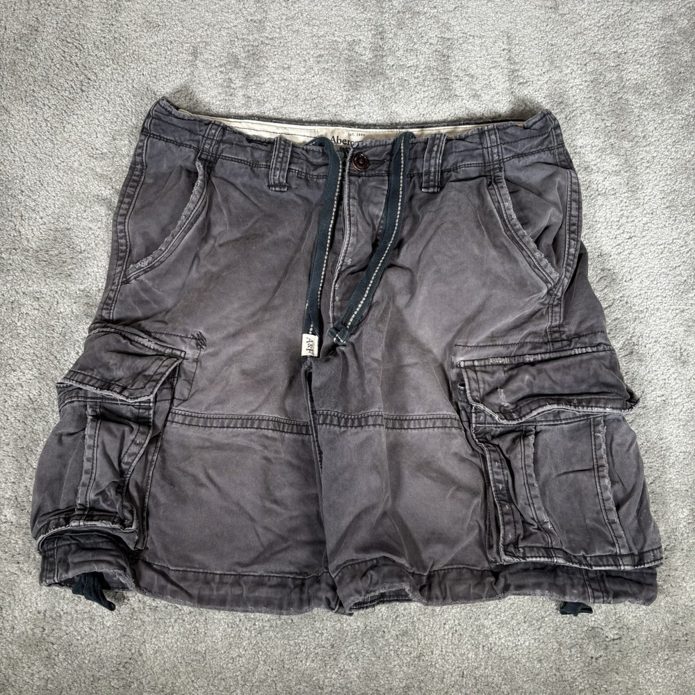 Vintage Abercrombie & Fitch Cargo Shorts Mens 34 Blue Baggy Heavy Drawstring Y2K